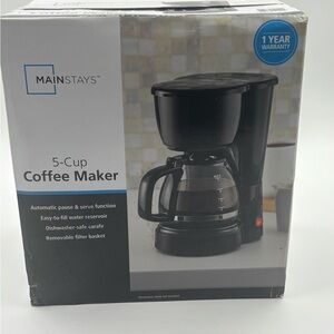 Mainstays Black 5-Cup Coffee Maker - Compact Space Saving Design